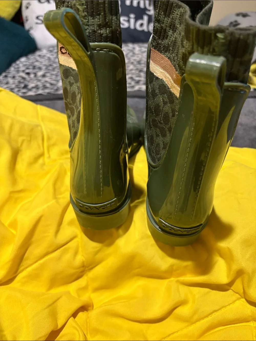 Coach green signature rainbow boots